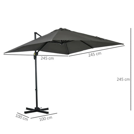 Ombrellone da Giardino con Angolazione Regolabile su 5 Livelli e Rotazione a 360°, 2.5x2.5 m, Grigio 84D-051V00GY