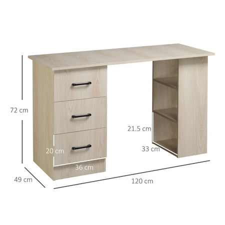 Scrivania PC Moderna per Camera con 3 Cassetti e 3 Scaffali in Legno per Casa e Ufficio 120x49x72cm VQ1836-068V01NDVQ1