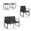 Set da Giardino con 2 Sedie, Divanetto e 2 Tavolini con Cuscini e Piano in Vetro, Nero 84G-319V00BK