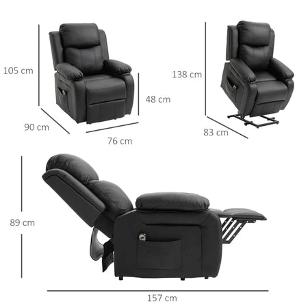 Poltrona Relax Elettrica e Alzapersona Reclinabile fino 160° con Telecomando, in Similpelle - Nero WE4713-092V90BKWE4