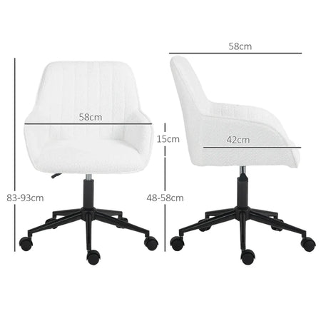 Sedia da Ufficio in Tessuto con Altezza Regolabile, Seduta Girevole e Ruote, Bianco HU8921-713V00WTHU8