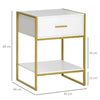 Set 2 Comodini Moderni con Cassetto e Ripiano Aperto in MDF e Acciaio, 45x40x60cm, Bianco e Oro AW1831-534AW1