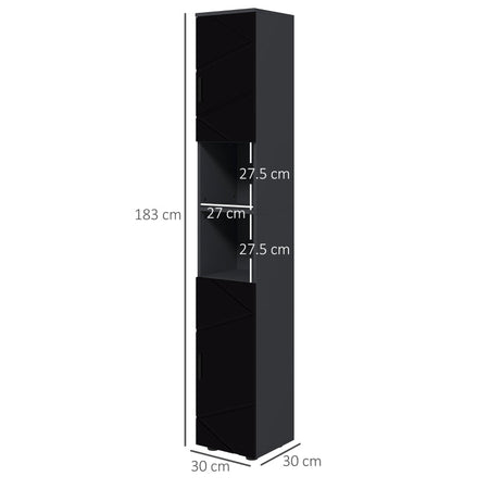 Colonna Bagno in Truciolato con 2 Ripiani Aperti e 2 Armadietti a 2 Livelli, 30x30x183 cm, Nero e Grigio RF8834-628V80BKRF8