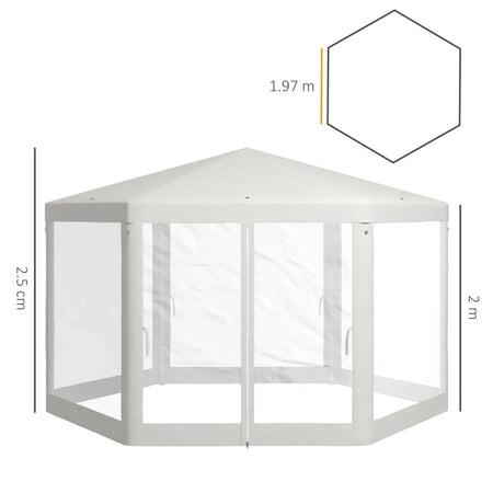 Gazebo da Giardino Esagonale con Doppio Ingresso, in Metallo e Poliestere, 3.94x3.94x2.5 m, Crema 84C-044V02CW