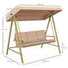 Dondolo 3 Posti con Tettuccio Inclinabile e Cuscini, in Acciaio e Textilene, 200x125x175 cm, Beige e Marrone  84A-307V00BG