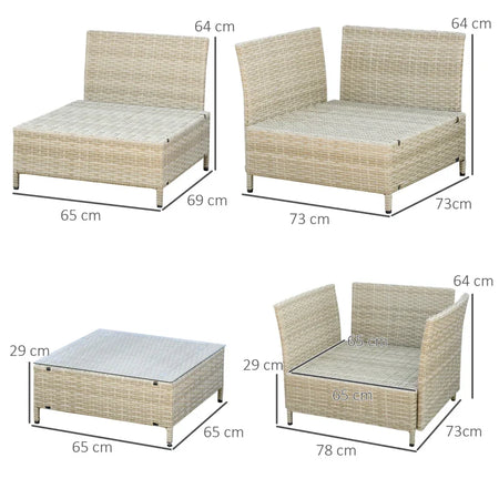Salotto da Giardino 7 Pezzi Modulabile in Rattan PE con Cuscini, Beige 860-253V00BG