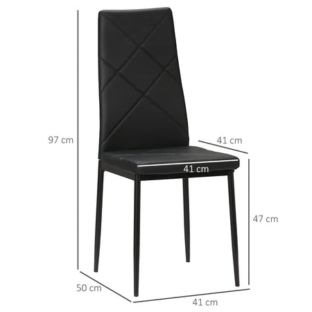 Set di 4 Sedie da Pranzo con Schienale Alto in Finta Pelle e Acciaio, 41x50x97cm, Nero TG1835-835V00BKTG1