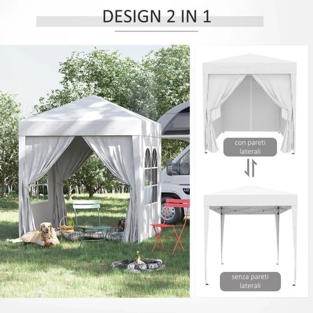 Gazebo Pieghevole Pop Up 2x2 m con 4 Pareti Rimovibili in Poliestere e Acciaio, Bianco 100110-066W