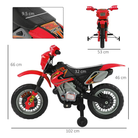 Moto Elettrica per Bambini 3-6 Anni in Plastica PP con Ruote di Supporto, Fari e Musica, 102x53x66 cm, Rosso e Nero WQ152-0018WQ1