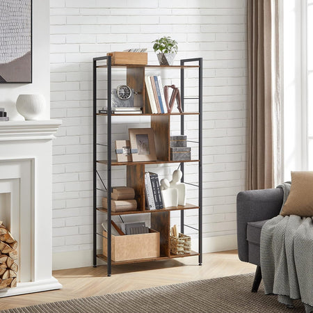 Libreria Industriale Vintage VASAGLE 5 Ripiani 74x30x150cm Scaffale Robusto Marrone e Nero