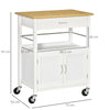 Carrello Cucina con Cassetto Armadietto e Scaffale, Carrellino Portavivande con Piano in Bambù e 4 Ruote, Bianco TY8801-215TY8