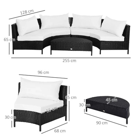 Divano da Esterno in Rattan, Set 5 Pezzi con Pouf, Salottino per il Giardino Nero e Bianco 96cmx 68cmx 65cm 860-081V01