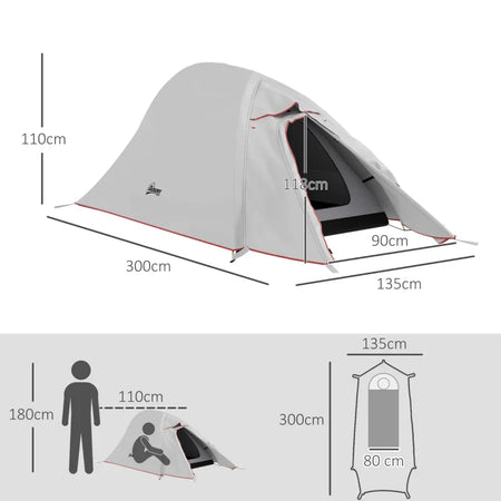 Tenda da Campeggio con Borsa da Trasporto, in Poliestere e Alluminio, 300x135x110 cm, Grigio Chiaro RJ4A20-424V00LGRJ4