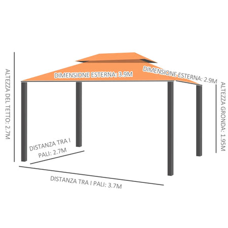 Gazebo da Giardino 4x3m con Doppio Tetto e Tende Laterali, Arancione 01-0870