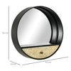 Specchio da Parete Rotondo da Ø61cm con Cassetto e Cornice in Metallo Nero UJ6830-474UJ6