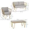 Salotto da Giardino in Rattan Stile Boho con Divano 2 Posti, 2 Poltrone e Tavolino con Vetro 860-287V00YL