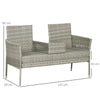 Divanetto per Esterni 2 Posti con Tavolino da Caffè, in Acciaio e Rattan PE, 137x59x82 cm, Grigio e Crema 867-181V00GG