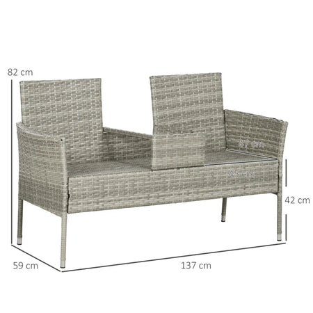 Divanetto per Esterni 2 Posti con Tavolino da Caffè, in Acciaio e Rattan PE, 137x59x82 cm, Grigio e Crema 867-181V00GG