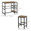 Set Tavolo 2 Sgabelli Alti da Bar in Legno Isola Cucina con Portabottiglie e Portabicchieri in Stile Industriale YU9835-215YU9