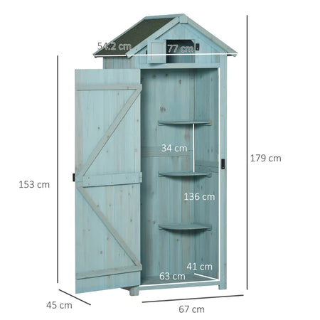 Casetta da Giardino Porta Attrezzi in Legno con 3 Ripiani, 77x54.2x179cm, Blu ZX4845-209V01BUZX4