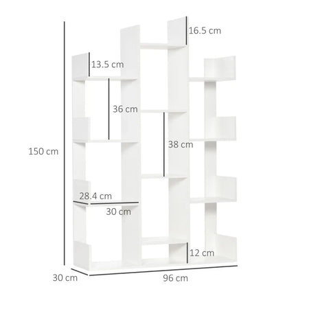 Mobile Libreria ad Albero con 13 Ripiani in Legno Truciolare, 96x30x150cm GB6836-475WTGB6