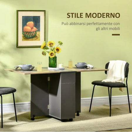 Tavolo Pieghevole da Pranzo in Truciolato con 2 Cassetti, 1 Armadietto, max. 6 Persone, 140x76x76 cm TW9835-605TW9