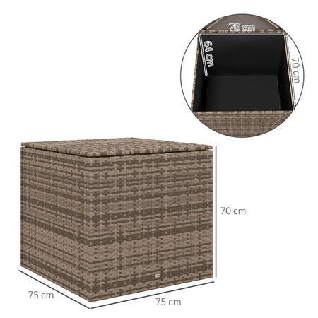 Baule da Esterno in Rattan PE e Acciaio con Fodera Interna, 75x75x70 cm, Nero e color Sabbia  865-020V00KK