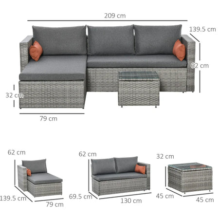 Mobili da Giardino Set 3 Pezzi in Rattan PE con 2 Divani e Tavolino da Caffè, Grigio 860-175GY
