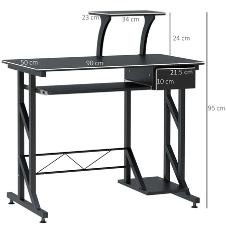 Scrivania per Computer Salvaspazio in Acciaio e Legno, Scrivania da Ufficio con Cassetto, Ripiano Tastiera Estraibile 90 x 50 x 95cm YG8920-018BKYG8
