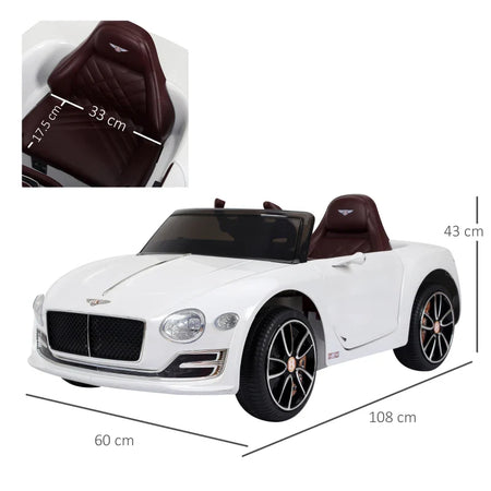 Macchina Elettrica per Bambini Bentley con 2 Portiere Guida Manuale e Telecomando, Fari e Suoni, 108x60x43cm, Bianco FG4370-045FG4