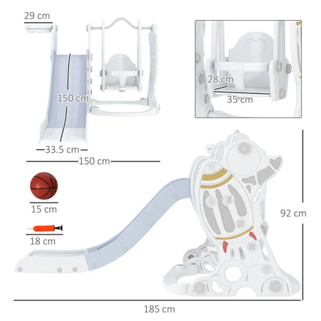 Gioco per Bambini 18-48 Mesi, Set 3 in 1 in Plastica con Altalena, Scivolo e Canestro, 150x185x92 cm SD9331-038V00GYSD9