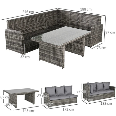 Salotto da Giardino Set 3 Pz con 2 Divani da Esterno e 1 Tavolo da Giardino in Rattan Sintetico Grigio 860-123