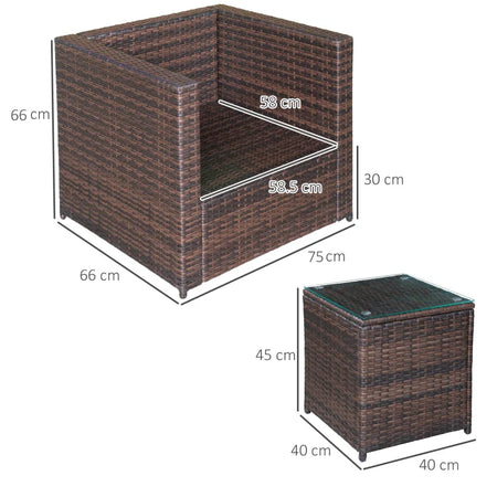 Set Mobili da Giardino Rattan PE da 3 Pezzi, 2 Poltrone da Esterno, Tavolino e Cuscini, Marrone 860-073BN