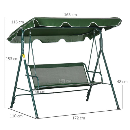 Dondolo da Giardino 3 Posti in Acciaio e Teslin con Tetto Parasole, 172x110x153 cm, Bianco e Verde 84A-054V03GN