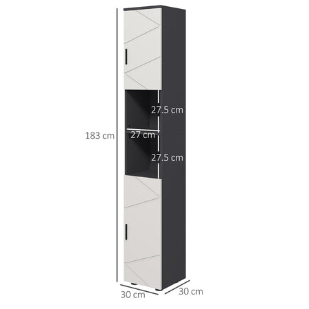 Colonna Bagno in Truciolato con 2 Ripiani Aperti e 2 Armadietti a 2 Livelli, 30x30x183 cm, Grigio QS3834-628V80LGQS3