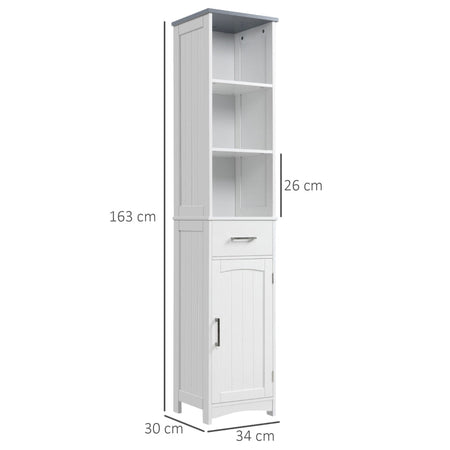 Armadietto Bagno con Scaffale a 3 Livelli, 1 Cassetto e 1 Mobiletto, 34x30x163cm AZ7834-364LGAZ7