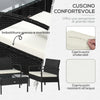 Set Mobili da Giardino in Rattan Sintetico Composto da 1 tavolino 2 poltrone e 1 divano a 2 posti Nero e Crema 863-024