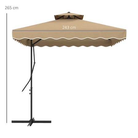 Ombrellone a Sbalzo con Doppio Tetto, Apertura a Manovella e Base a Croce, 2.5x2.5m, Cachi 84D-267V00KK