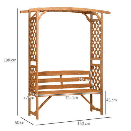 Panchina da Giardino in Legno di Abete con Arco Decorativo per Piante e Vasi, 160x50x198 cm, Marrone 84G-002V00BN