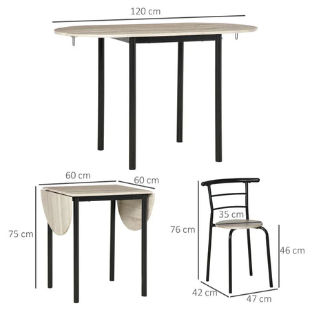 Set da Pranzo 3 Pezzi con 2 Sedie e 1 Tavolo da Pranzo Ovale in MDF e Acciaio per Spazi Limitati UH7835-644UH7