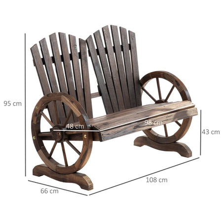 Panchina da Giardino in Legno Stile Country con Braccioli a Ruota, 108x66x95cm, Colore Legno 84B-406