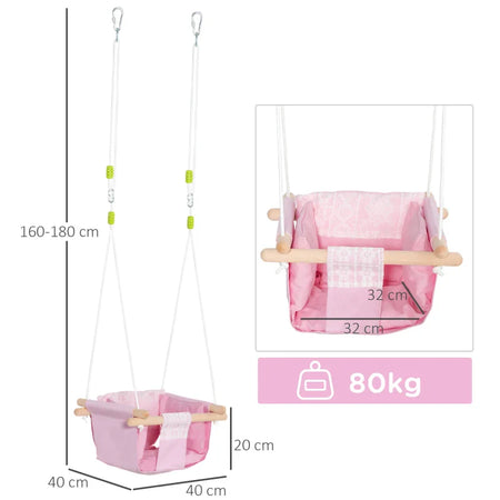 Seggiolino Altalena per Bambini in Tessuto e Legno con Cuscino, 40x40x180cm, Rosa TG6344-027PKTG6