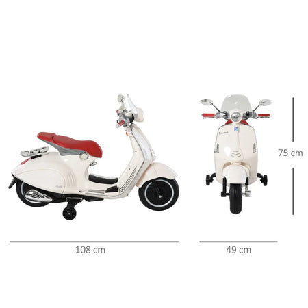 Moto Elettrica per Bambini con Licenza Ufficiale Vespa, 2 Rotelle, Luci e Suoni, 108x49x75 cm, Bianca HN7370-115WTHN7