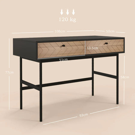 Scrivania da Ufficio Moderna con 2 Cassetti, in Acciaio e MDF, 106x50x77 cm, Nero e Rovere XB3836-563V00BKXB3