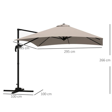 Ombrellone 3x3 m a Braccio con 8 Stecche, Pedale e Manovella, in Alluminio e Poliestere, color Khaki 84D-112V01KK