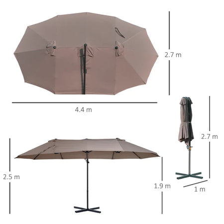 Ombrellone Doppio da Giardino in Metallo e Poliestere Anti-UV Impermeabile, 440x270x250cm, Marrone 84D-085BN