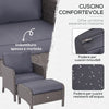 Set Mobili da Giardino 2 Poltrone 2 Poggiapiedi 1 Tavolino in Vetro Temperato Rattan Grigio 860-066