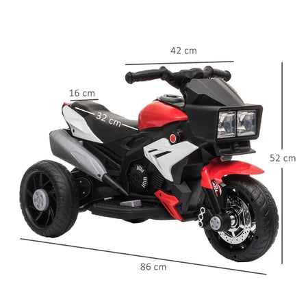 Moto Elettrica per Bambini 3-5 Anni (max. 25kg) con 3 Ruote, Luci e Suoni, Batteria 6V, Rosso, 86x42x52cm GF6370-102RDGF6