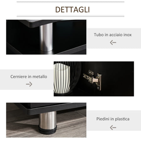 Mobile Porta TV Classico Soggiorno HOMCOM con 2 Ripiani, 2 Armadietti MDF Acciaio Inox Nero 120x39.5x52cm