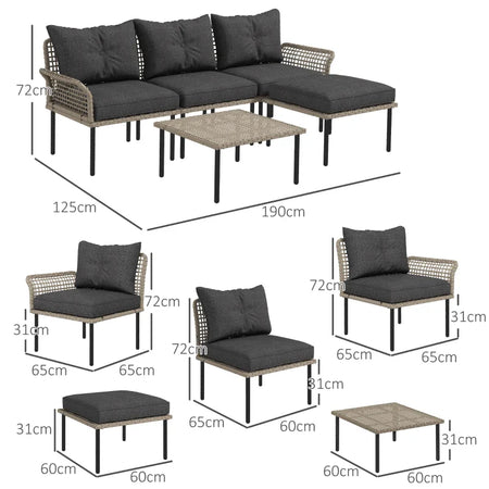 Set da Giardino 5 Pezzi in Rattan con 2 Sedie Laterali, Sedia Centrale e 2 Sgabelli/Tavolini da Caffè 860-306V00GY